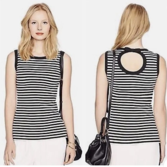 Kate Spade Striped Keyhole Bow Back White Top Tank W-079 Sz S - Picture 1 of 8